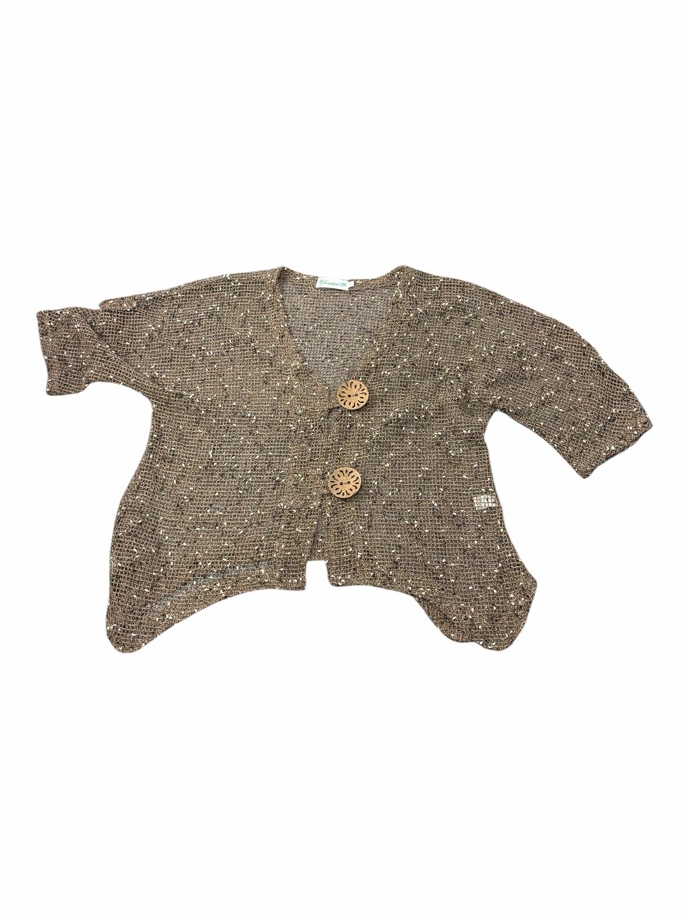 Lulu-B Vintage Open Knit Cardigan Boho Beach Kimono Layering Top Brown Medium - Picture 2 of 9